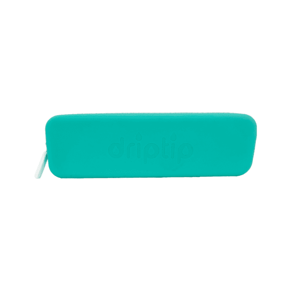 Teal silicone case with "driptip" logo.