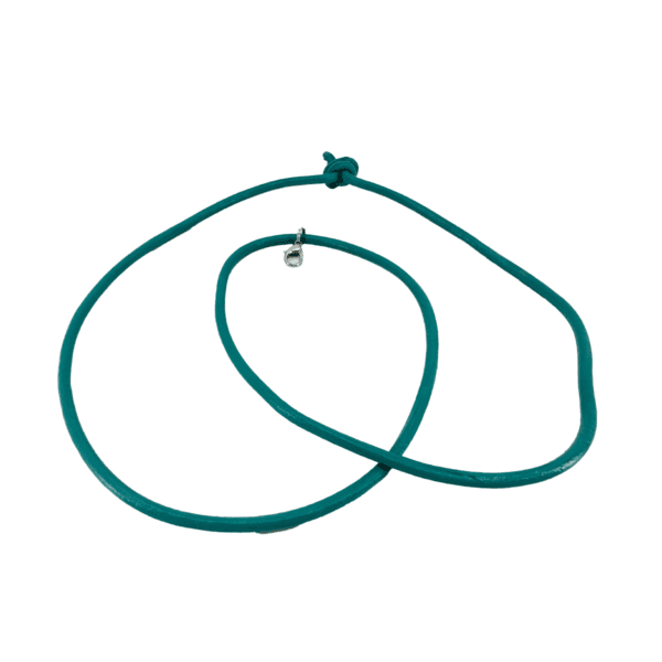 Teal leather cord necklace with clasp.