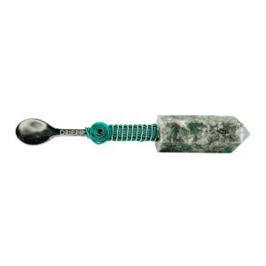 Stone and metal spoon with green wire.