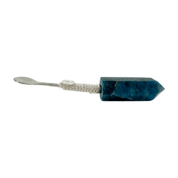 Blue gemstone spoon with silver handle.