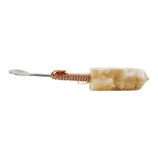 Crystal spoon with copper wire wrap.