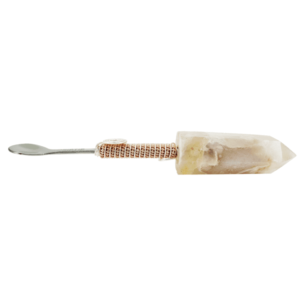 Crystal-topped spoon with copper wire handle.