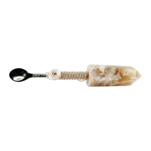 Agate crystal spoon with wire wrap.