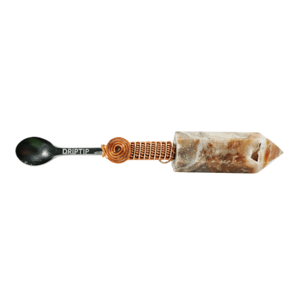 Stone-tipped spoon with copper wire wrap.