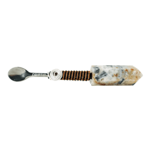 Silver spoon with crystal handle and wrap.