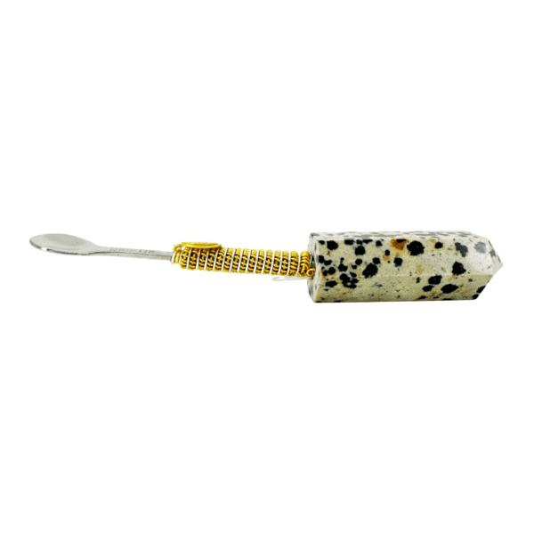 Dalmatian jasper spoon with gold wire.