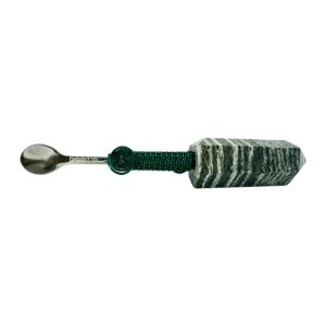 Green marble spoon with wire handle.