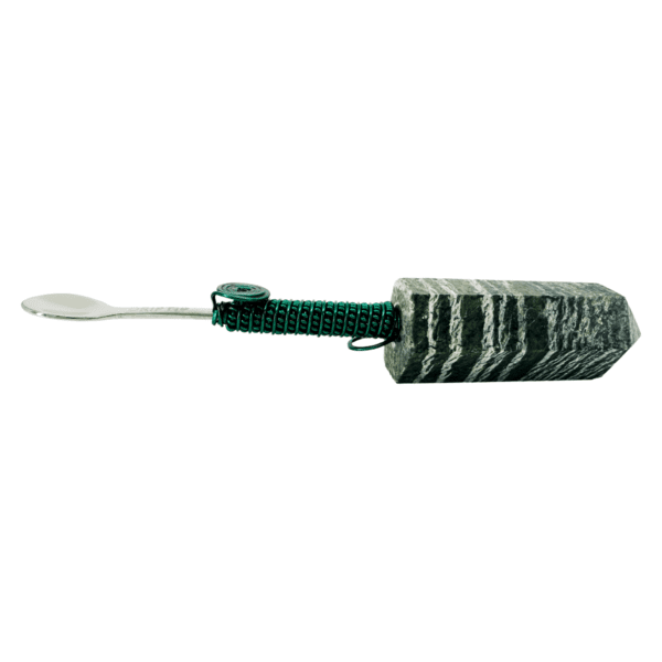 Stone spoon with green wire handle.