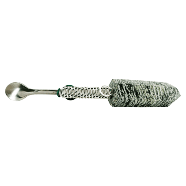 Stone and metal spoon for tea ceremony.