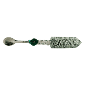 Stone and metal spoon with green wire.