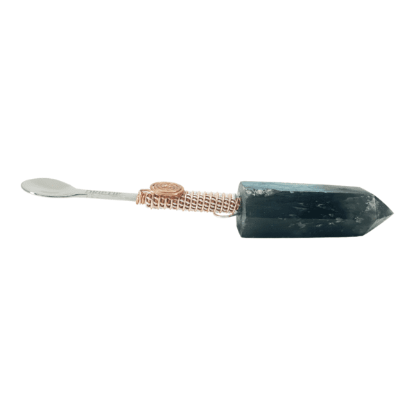 Black crystal spoon with copper wire.