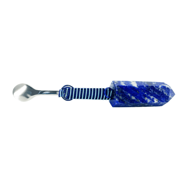 Silver spoon with lapis lazuli handle.