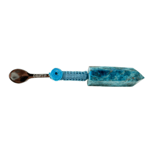 Blue crystal and metal spoon tool.