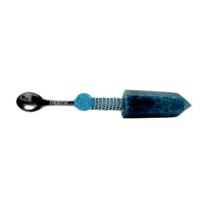 Blue crystal spoon with silver handle.