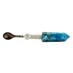 Blue gemstone spoon with silver wire wrap.