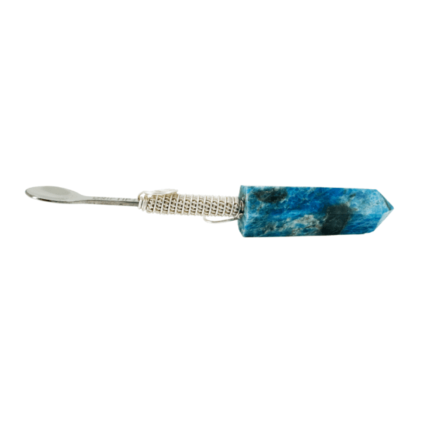 Blue crystal spoon with silver wire.