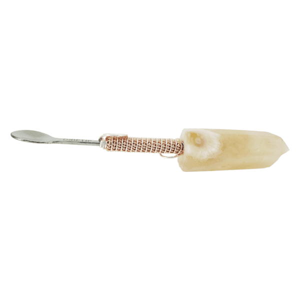 Crystal spoon with copper wire handle.