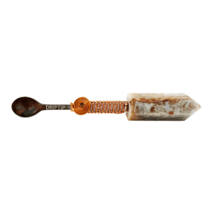 Stoneware spoon with wire handle.