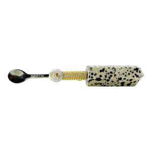 Dalmatian jasper spoon with gold wire.