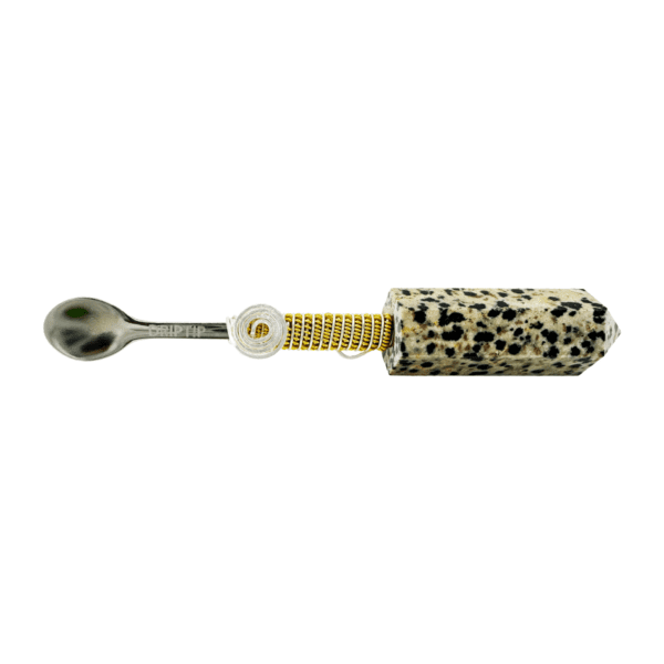 Stone and metal spoon with gold wire.