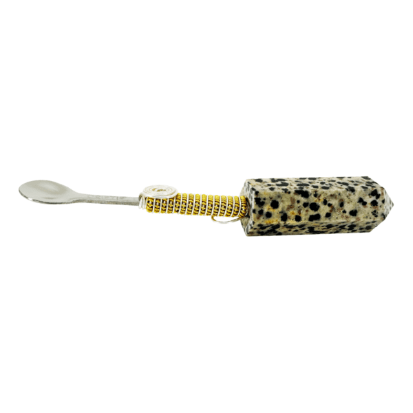 Stone and metal spoon with gold wire.