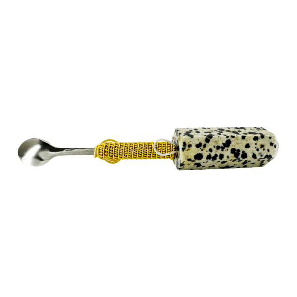 Dalmatian jasper spoon with gold wire handle.