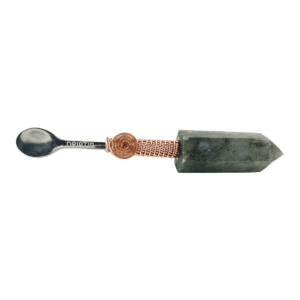 Silver spoon with labradorite crystal handle.