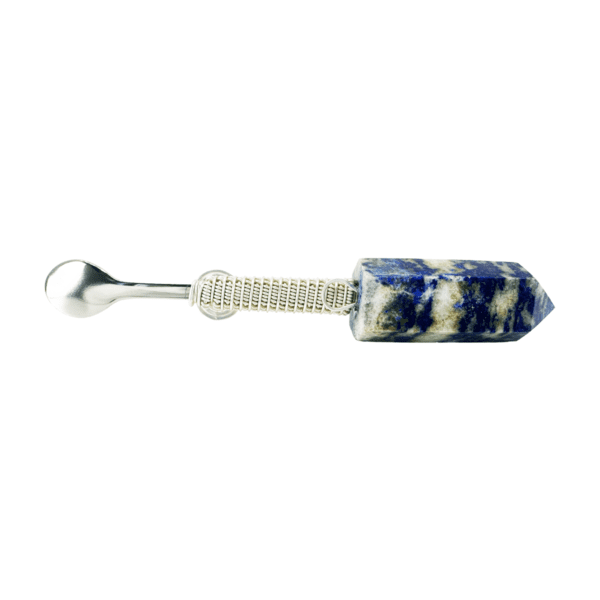 Silver spoon with a lapis lazuli handle.