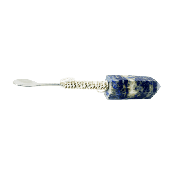 Lapis lazuli spoon with silver wire wrap.