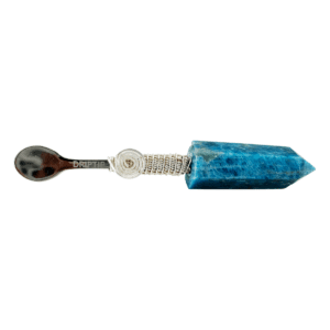 Blue crystal spoon with silver wire wrap.