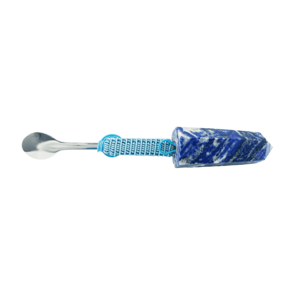 Lapis lazuli spoon with blue handle.