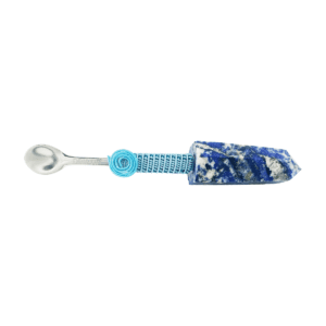 Blue gemstone spoon with wire handle.