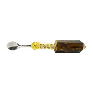 Tiger eye crystal spoon with gold wire.