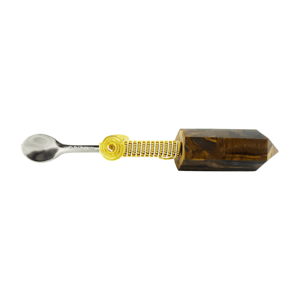 Tiger eye crystal spoon with gold wire.