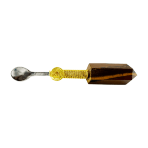 Tiger eye crystal spoon with gold wire wrap.